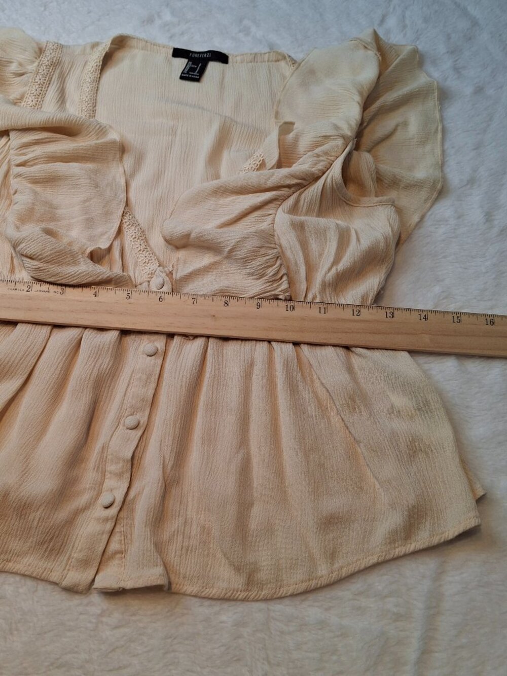 Peasant Babydoll Top Sz S Ruffle Boho Cottagecore Coquette Neutral Festival - Picture 12 of 13